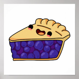 Cute Kawaii Blueberry Pie Poster