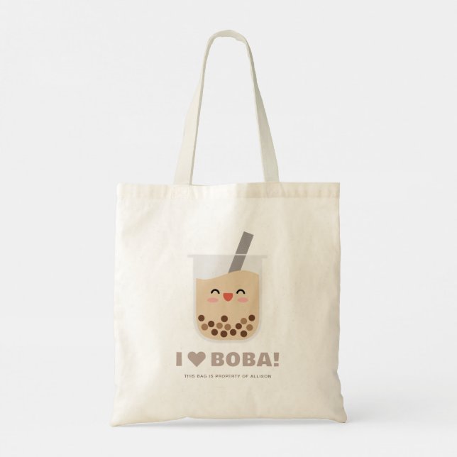 Cute Kawaii Boba Bubble Tea Personalised Tote Bag (Back)