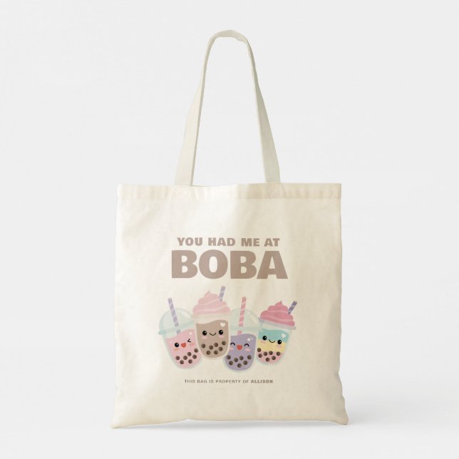Cute Kawaii Boba Bubble Tea Tote Bag (Back)