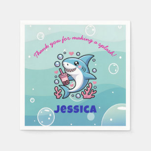 Cute Kawaii Boba Shark Personalised Baby Shower Napkin