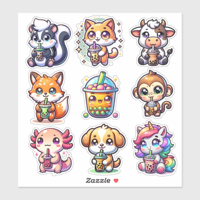 Cute Kawaii Bobo Bubble Tea and Animals (Sheet)
