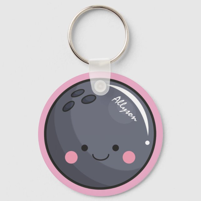 Cute Kawaii Bowling Ball Personalised Sport Theme Key Ring (Front)