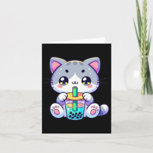 Cute Kawaii Bubble Tea Cat Japanese Kitten Anime  Card