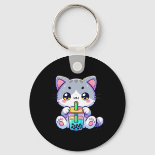 Cute Kawaii Bubble Tea Cat Japanese Kitten Anime  Key Ring