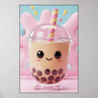 Cute Kawaii Bubble Tea Character Poster