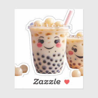Cute Kawaii Bubble Tea Sticker with Blushing Face 