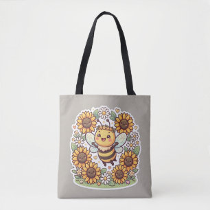 Cute Kawaii Bumble Bee Sunflower Tote Bag