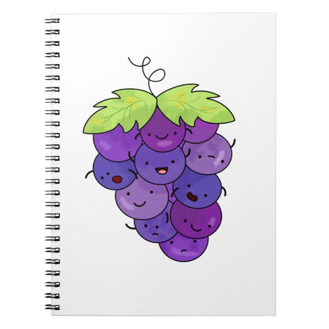 Cute Kawaii Bunch Of Grapes Notebook (Front)