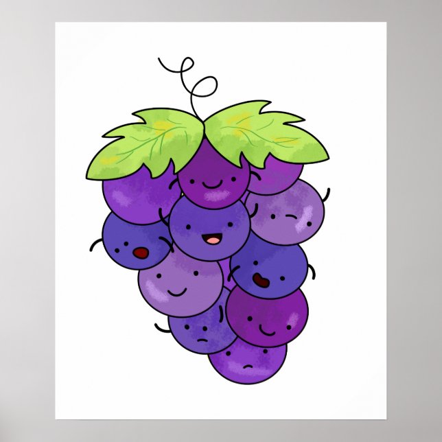 Cute Kawaii Bunch Of Grapes Poster (Front)