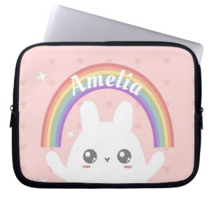 Cute Kawaii Bunny and Rainbow Personalised Laptop Sleeve