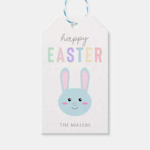 Cute Kawaii Bunny Blue Happy Easter Modern Gift Tags