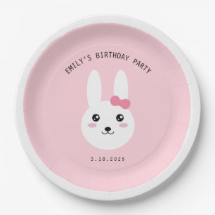 Cute Kawaii Bunny Bow Pink Birthday Celebration    Paper Plate