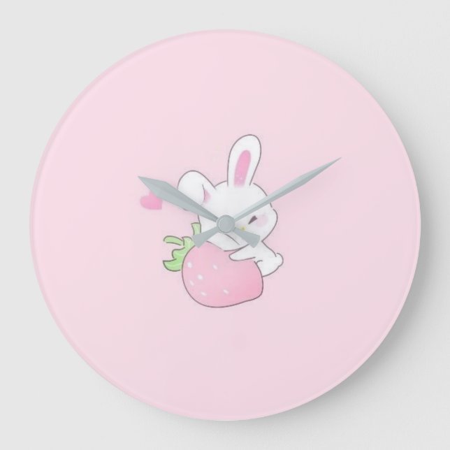 Cute Kawaii Bunny clock - Pastel Pink (Front)