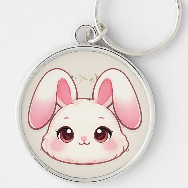 Cute Kawaii Bunny Face Keychain (Front)
