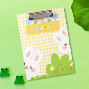 Cute Kawaii Bunny Pastel Spring Flowers Clipboard