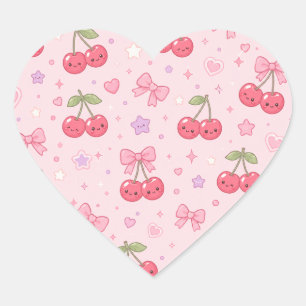 Cute Kawaii Bunny Pattern   Pink Pastel Aesthetic Heart Sticker