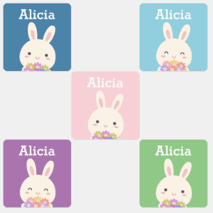 Cute Kawaii Bunny Rabbit & Colourful Pastel Flower