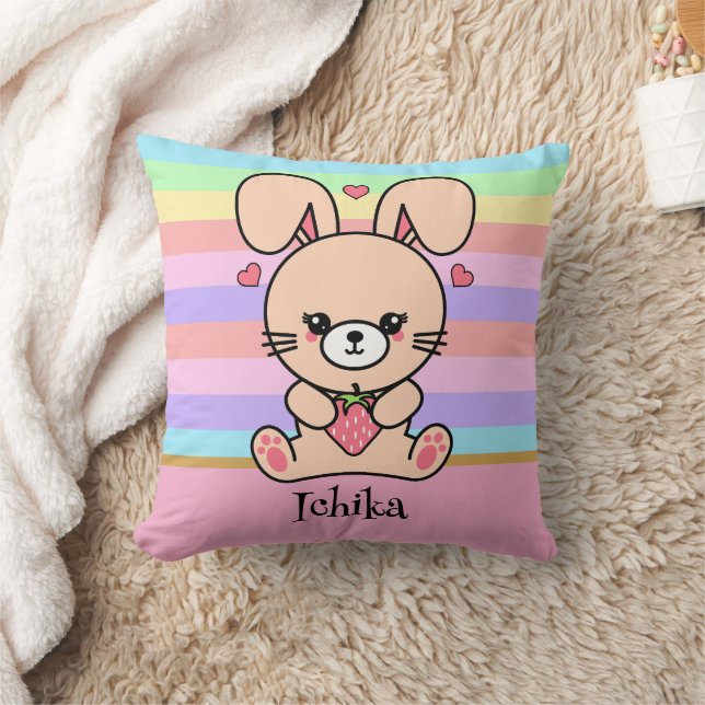 Cute Kawaii Bunny Rabbit Pastel Striped Cushion (Blanket)
