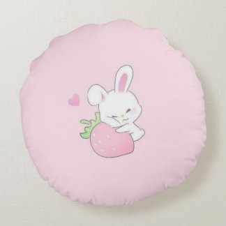 Cute Kawaii Bunny Round Throw Pillow - Pastel Pink