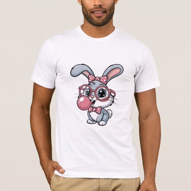 Cute Kawaii Bunny with Glasses T-Shirt (Front)