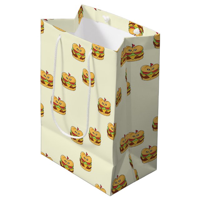 Cute kawaii burgers pattern on cream medium gift bag (Front Angled)