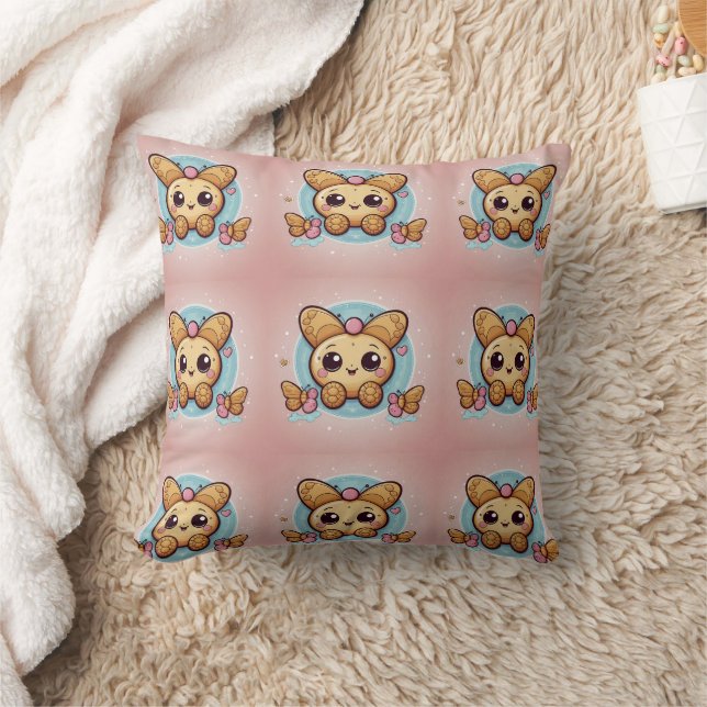 Cute Kawaii Butterfly Cookies Print Cushion (Blanket)