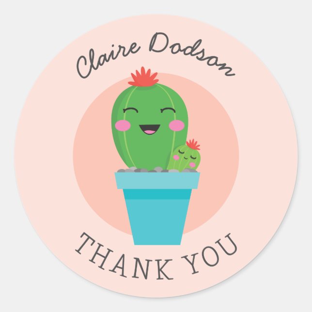 Cute kawaii cactus baby shower classic round sticker (Front)