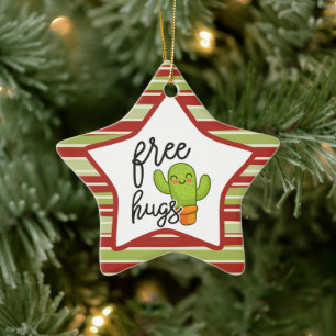 Cute Kawaii cactus free hugs Ceramic Ornament