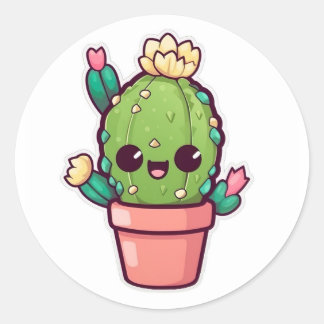 Cute kawaii cactus, succulent classic round sticker