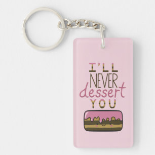 Cute Kawaii Cake dessert with Text Illustration Key Ring