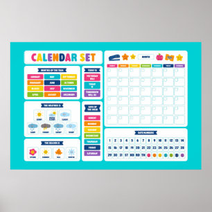 Cute Kawaii Calendar Set Poster