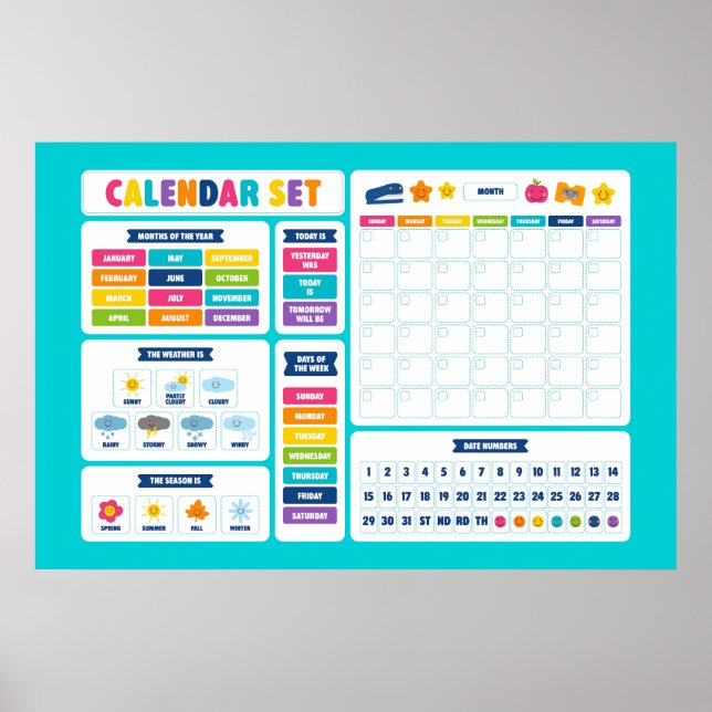 Cute Kawaii Calendar Set Poster (Front)