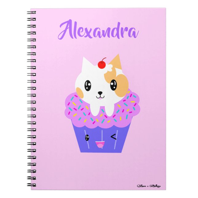 Cute Kawaii Calico Cat Cupcake Notebook (Front)