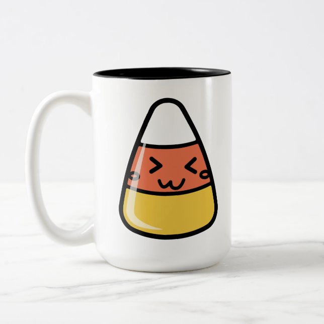 Cute Kawaii Candy Corn Two-Tone Coffee Mug (Left)