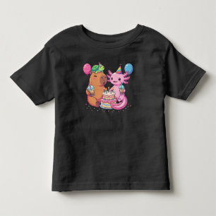 Cute Kawaii Capybara and Axolotl Birthday Party Toddler T-Shirt
