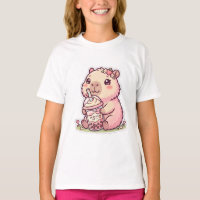 Cute Kawaii Capybara Drinking Boba Tea Kids T-Shir
