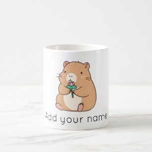 Cute Kawaii Capybara Holding Pink Lotus Flower Coffee Mug