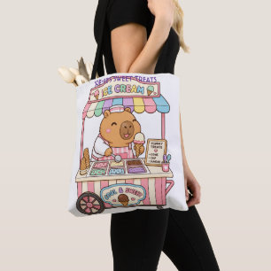 Cute Kawaii Capybara Pastel Ice Cream Cart Custom Tote Bag