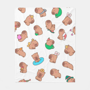 Cute Kawaii Capybara Seamless Pattern  Fleece Blanket