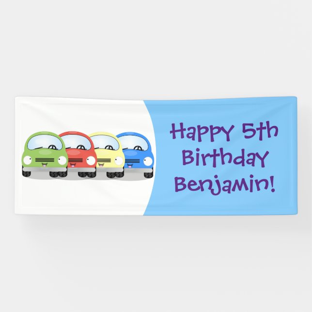 Cute kawaii cars cartoon illustration banner (Horizontal)
