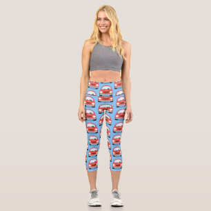 Cute kawaii cars cartoon illustration capri leggings