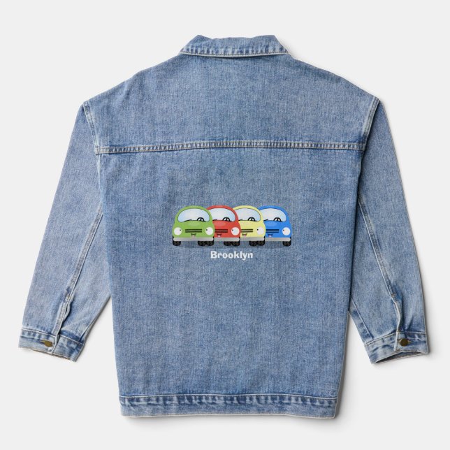 Cute kawaii cars cartoon illustration denim jacket (Back)
