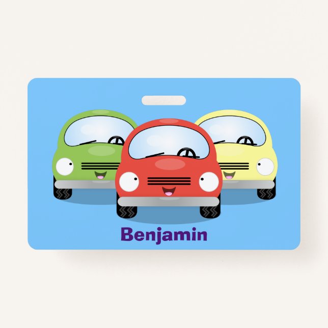 Cute kawaii cars cartoon illustration ID badge (Front)