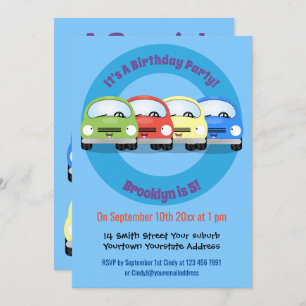 Cute kawaii cars cartoon illustration invitation