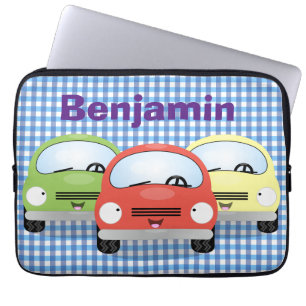 Cute kawaii cars cartoon illustration laptop sleeve