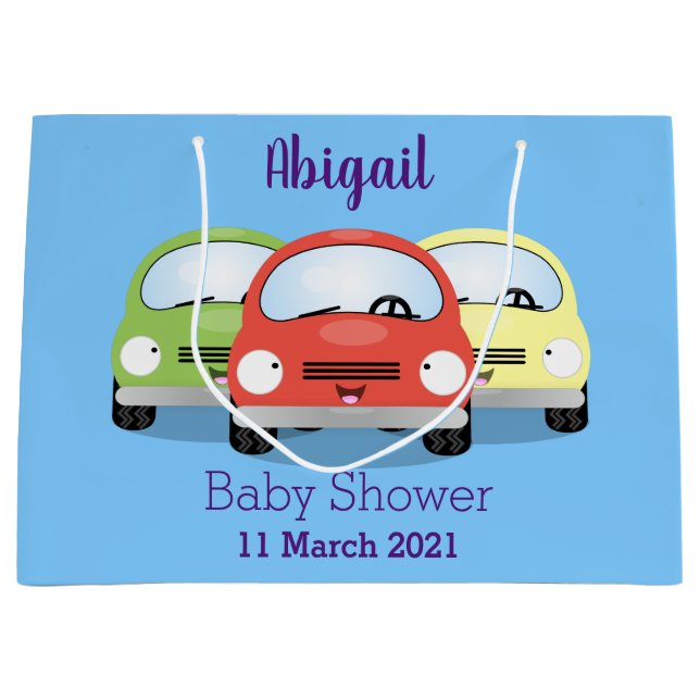 Cute kawaii cars cartoon illustration large gift bag (Front)