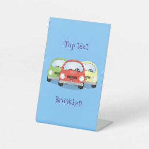 Cute kawaii cars cartoon illustration pedestal sign