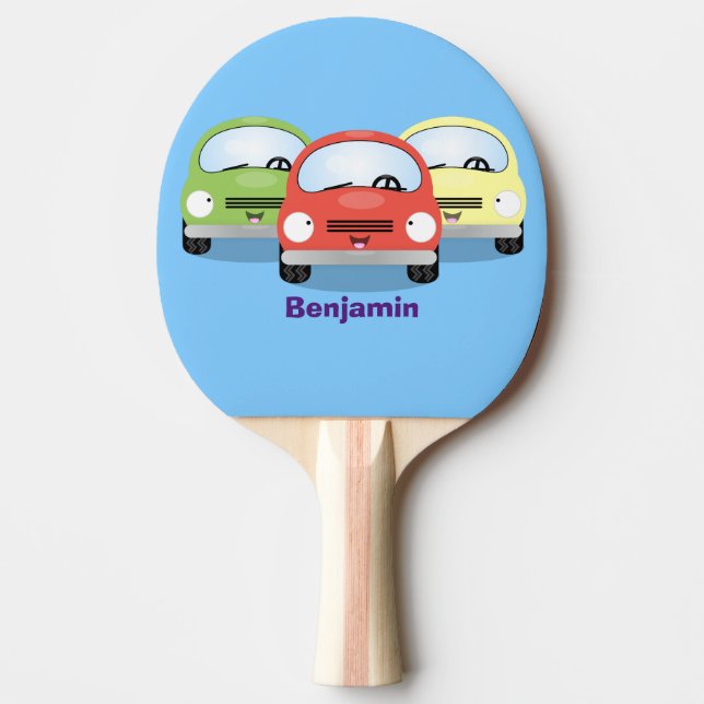 Cute kawaii cars cartoon illustration ping pong paddle (Front)