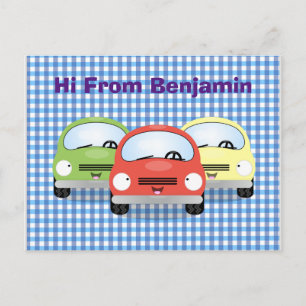 Cute kawaii cars cartoon illustration postcard