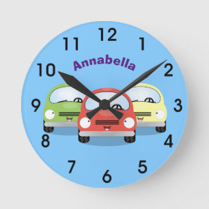 Cute kawaii cars cartoon illustration round clock